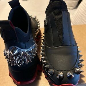Christian Siriano Black Slip-On Kids Sneakers with Silver Spikes and Red Accents